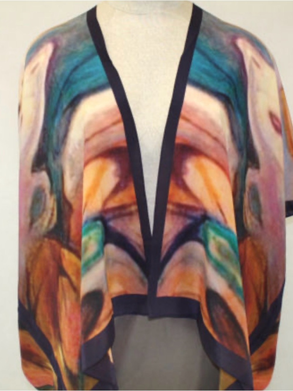 Soft Surroundings Multicolor Abstract Circle Skirt with Navy Trim